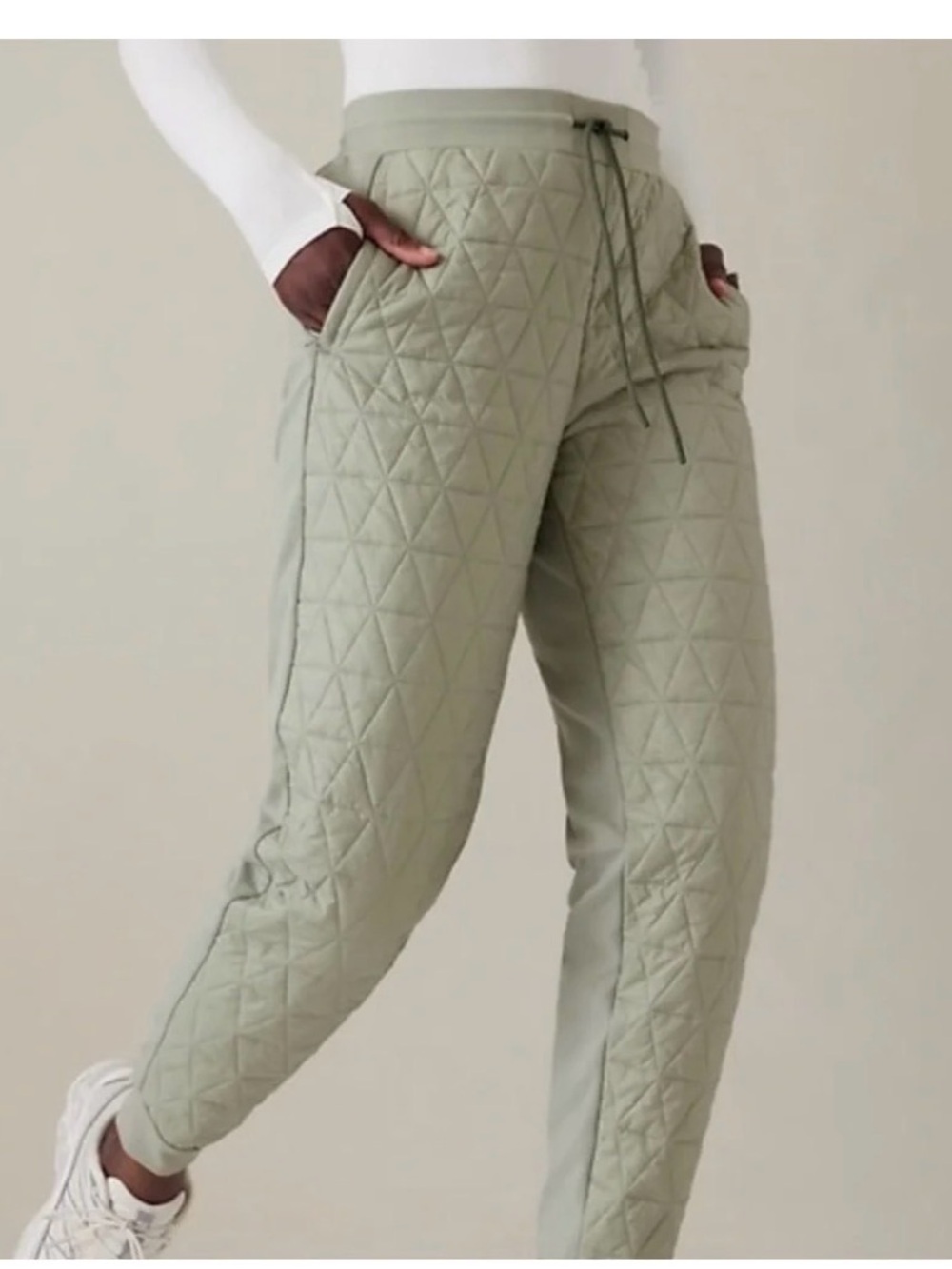 Athleta Women's Solstice Jogger Pants Quilted Zip Pockets Fern Green Size 16 nwt
